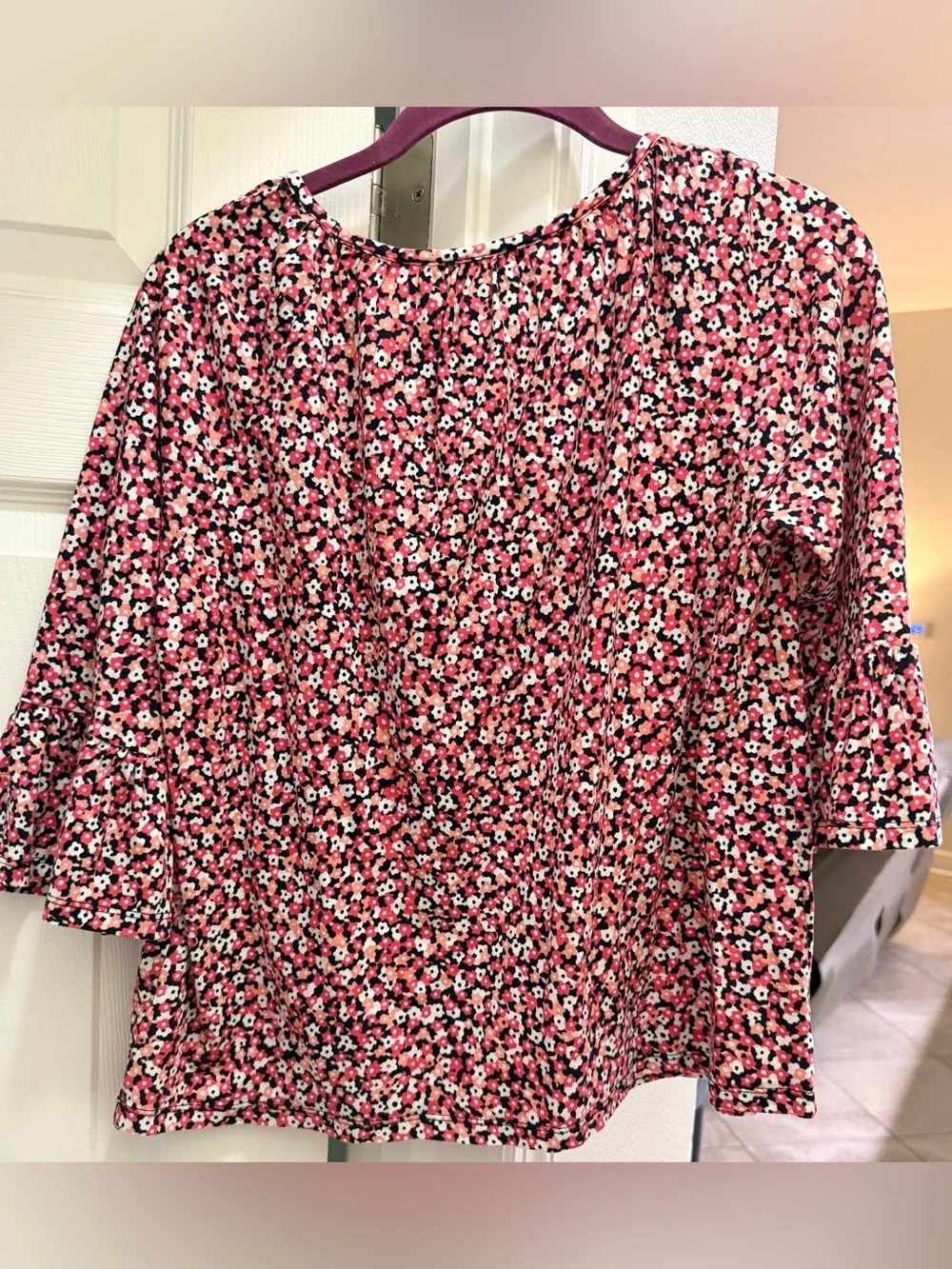 Michael Kors Pink Floral Mid-Sleeve Women's Top - Size Small